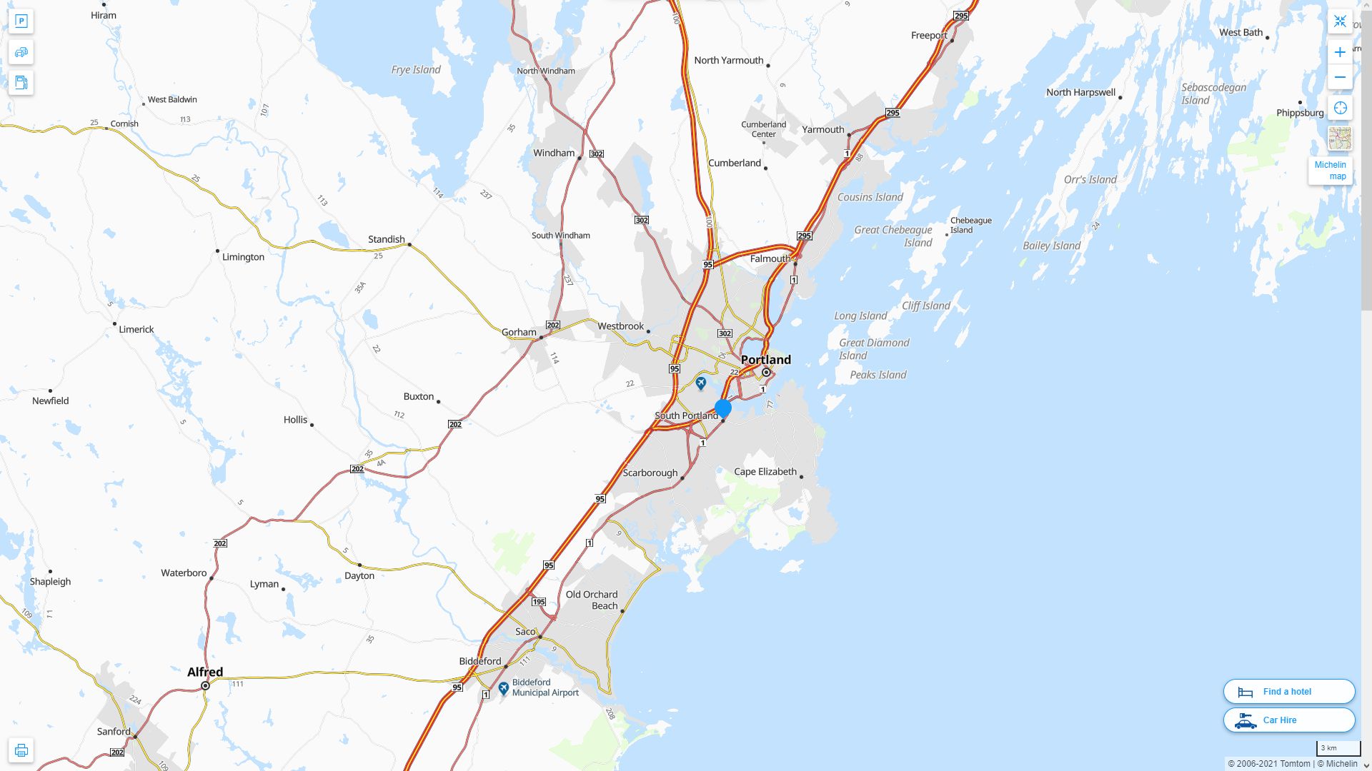 South Portland Maine Highway and Road Map